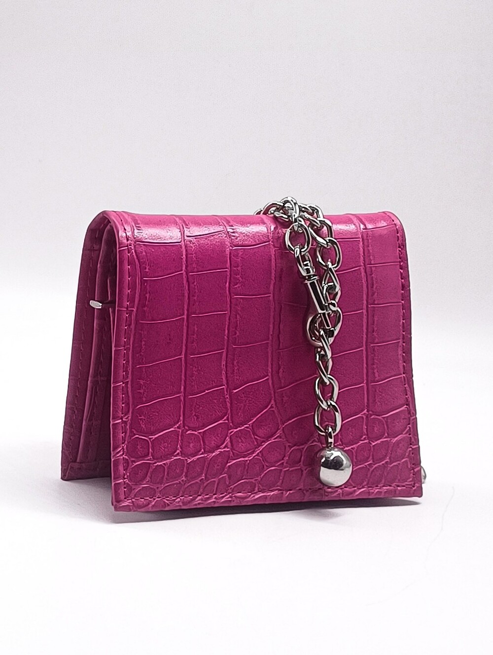 New Zara Croc Embossed Mini Bi-Fold Crossbody Bag + Adjustable Silver Link Chain